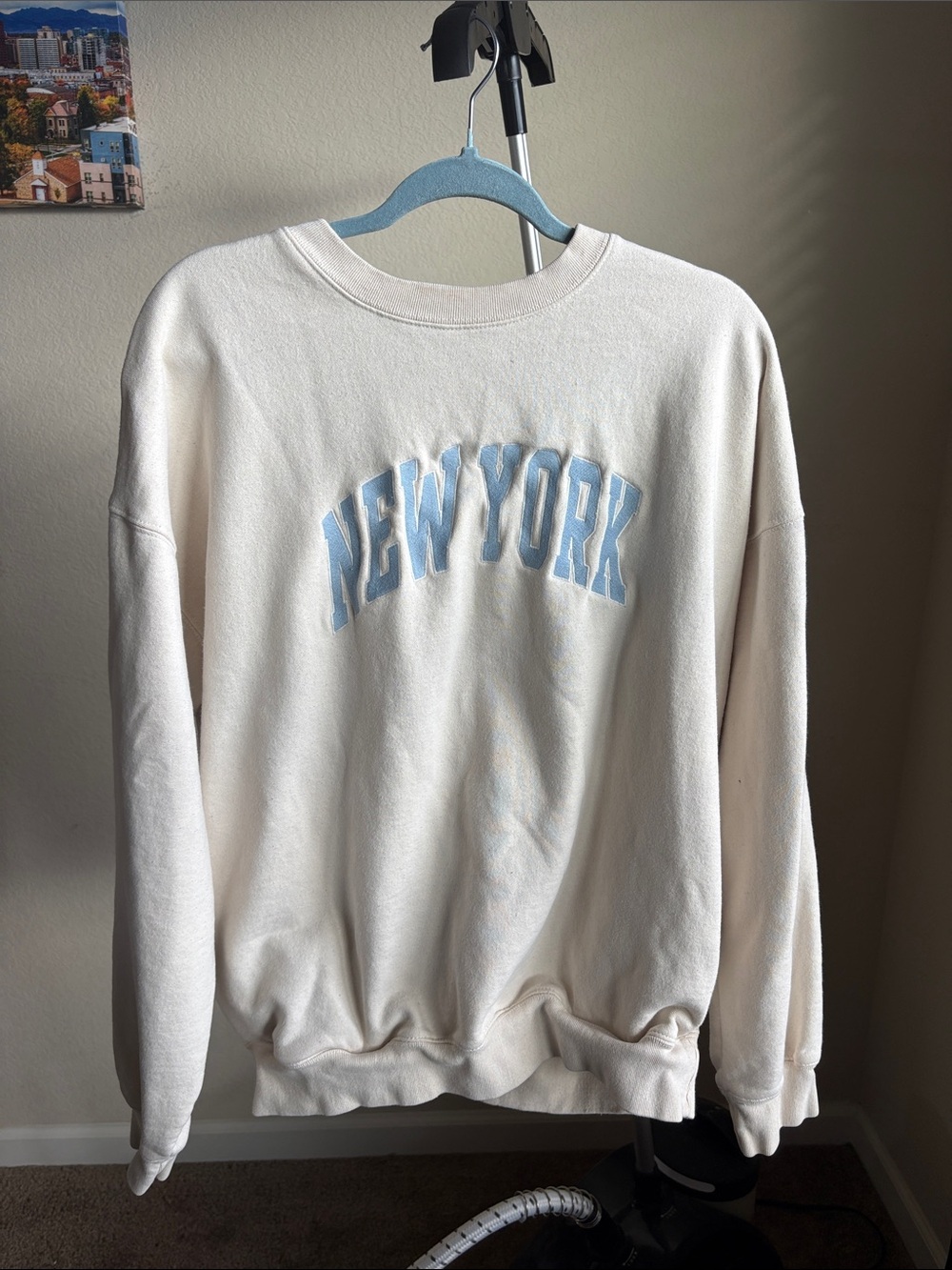 Cream 'New York' Cotton Blend Oversized Crewneck Sweatshirt